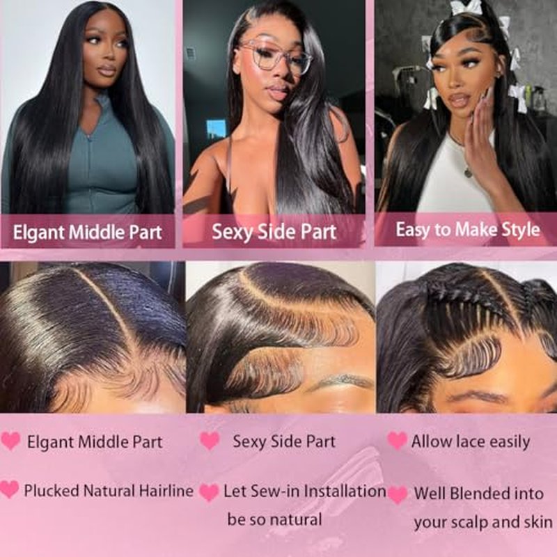 22 Inch 13x6 Lace Front Wigs Human Hair 200 Density HD Lace Front Wigs Human Hair Pre Plucked Glueless Wigs Human Hair for Women Straight Lace Frontal Wigs Natural Color (Natural Black, 22)