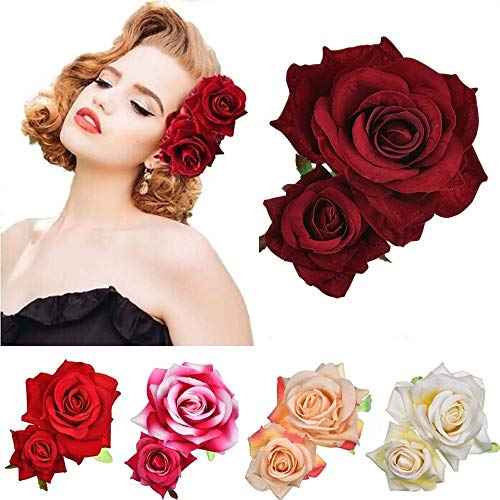 Ladies Handmade Flannel Elegant Pink Red Rose Hairpin Hair Clips Bridesmaid Head Piece Bridal Flower Hiar Clip (ORANGE)