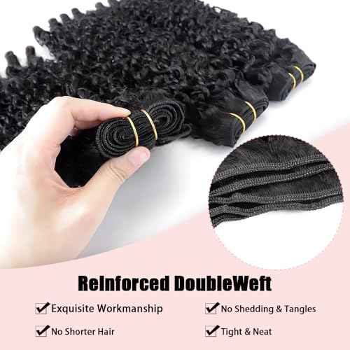 Burmese Curly Bundles Human Hair 22 Inch 3C4A Water Wave Quick Weave with Spiral Curly End 100% Unprocessed Kinky Curly Human Bundles in Hair Extensions Natural Black