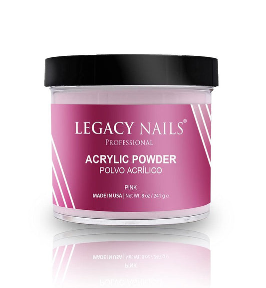 Legacy Nails Professional Pink Acrylic Powder, Net Wt. 8 oz. - French Manicures, Blending Cover Acrylics Nail Extension Colors, Natural Pink Finish