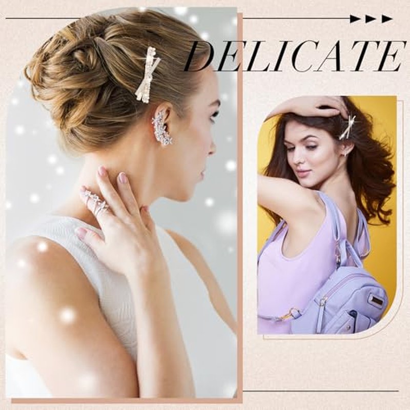 12 Pieces Rhinestone Bobby Pins Decorative Fancy Crystal Hair Clips Shiny Metal X Shaped Barrettes Bling Diamond Wedding Bridal Shower Hair Accessories for Women Ladies Girls (Gold, White)