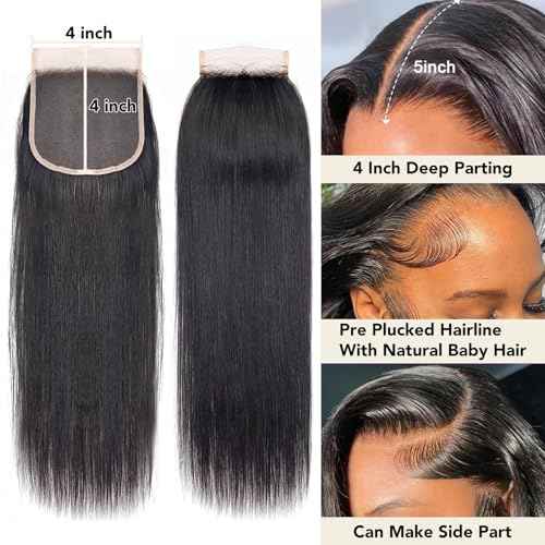 Hd closure 4x4 Straight Closure 22 Inch 4x4 Transparent Lace Closure Virgin Remy Human Hair Frontal Closure Pre Plucked With Baby Hair Natural Black Color