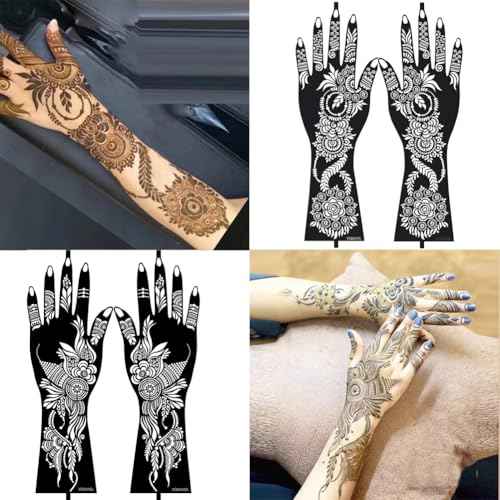 XMASIR Henna Tattoo Stencils Kit, 12 Sheets Temporary Stickers Hand Forearm Glitter Airbrush DIY Tattoo Template for Women and Girls (Black)