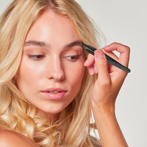 Rubis Classic Stainless Steel Slanted Tweezers for Precise Eyebrows and Hair Removal, 1K104, Made in Switzerland, Black