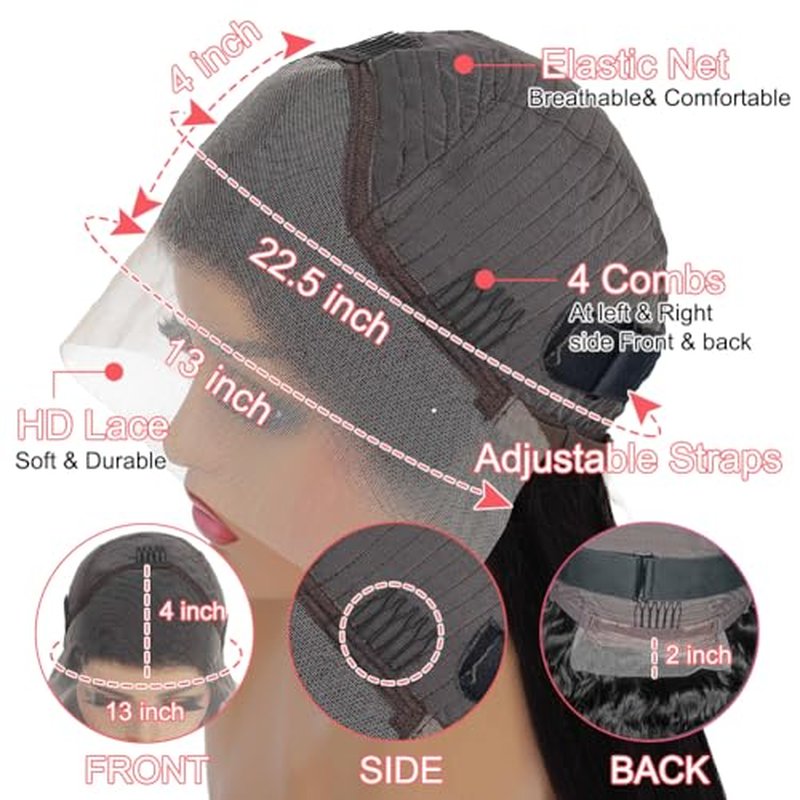 Deep Wave Lace Front Wigs Human Hair 200% Density 13x4 HD Curly Lace Frontal Glueless Wigs for Women Pre Plucked Deep Wave Natural Color (26 Inch)