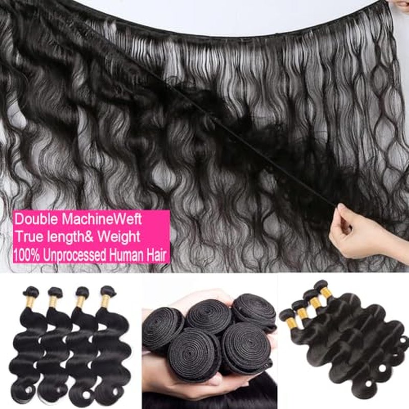 16A Human Hair Bundles 14 16 18 20 Inch Body Wave 400g Unprocessed Brazilian Virgin Hair 4 Bundles Deals Human Hair Extensions Quick Weave Human Hair Natural Black Color