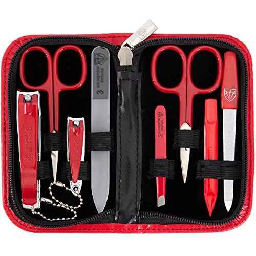 3 Swords Germany - brand quality 8 piece manicure pedicure grooming kit set for professional finger & toe nail care scissors file clipper fashion leather case in gift box, Made by 3 Swords (09218)