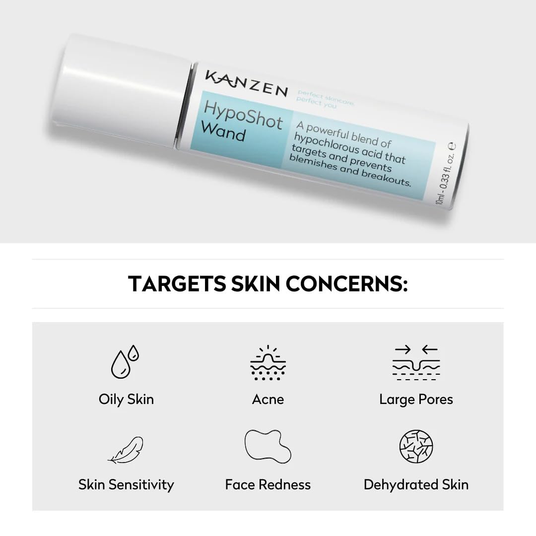 Kanzen Skincare HypoShot Acne Wand 10ml – Precision Acne Treatment with Hypochlorous Acid, Targets Blemishes & Reduces Skin Discomfort