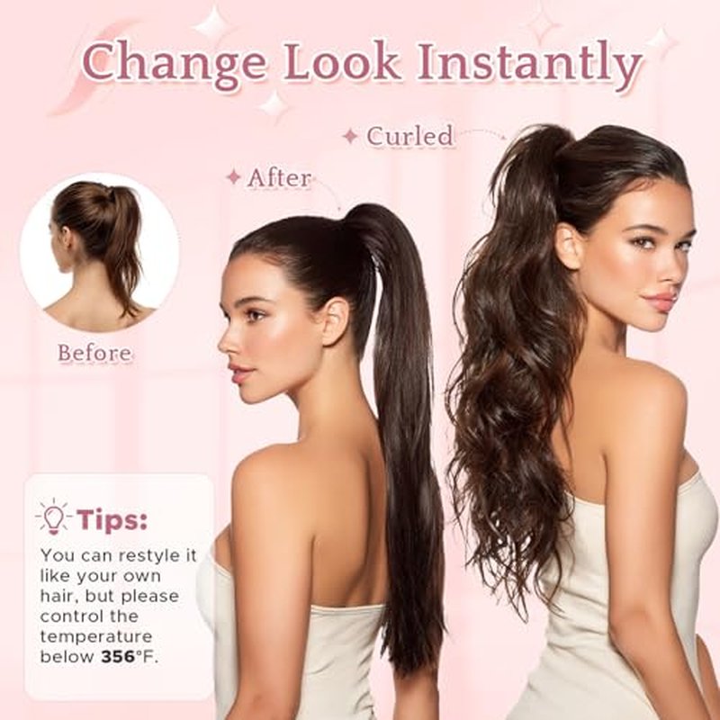 Human Hair Claw Clip Ponytail Extension 100% Real Human Hair Clip-In Extensions for Women Long Straight Pony Tails 18 Inches 115g #02 Dark Brown