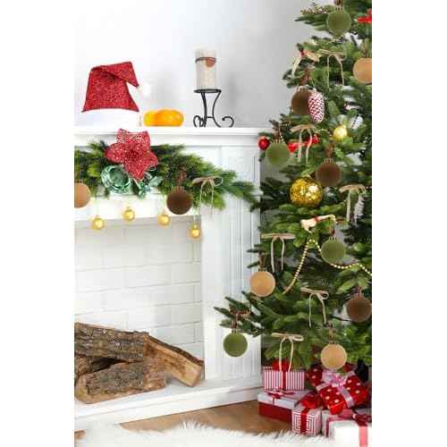 IPOPU 15PCS 3.15" Velvet Christmas Balls with 10PCS Velvet Bows Christmas Tree Ornaments Set Flocked Christmas Balls for Xmas Decorative Hanging Ornaments(Brown, Green, Khaki)