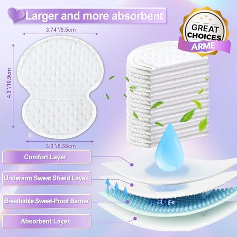 Arme 180 Pcs Armpit Sweat Pads, Underarm Sweat Pads for Women, Disposable Antiperspirant Sweat Pads for Under Arms, Arm Pit Sweat Guards, Invisible Sweat Free Armpit Protection for Hyperhidrosis