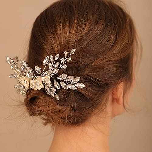 Bridal White Flower Blue Crystal Rhinestone Hair Comb for Bride Bridesmaid Sliding side Headpieces Wedding Hair Accessories for Women and Girls (Blue)
