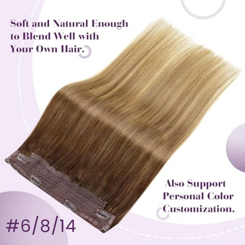 LaaVoo Wire Hair Extensions Human Hair Wire Human Hair Extensions Brown Balayage Light Brown with Blonde Human Hair Wire Extensions Long Hair 20 Inch 100g