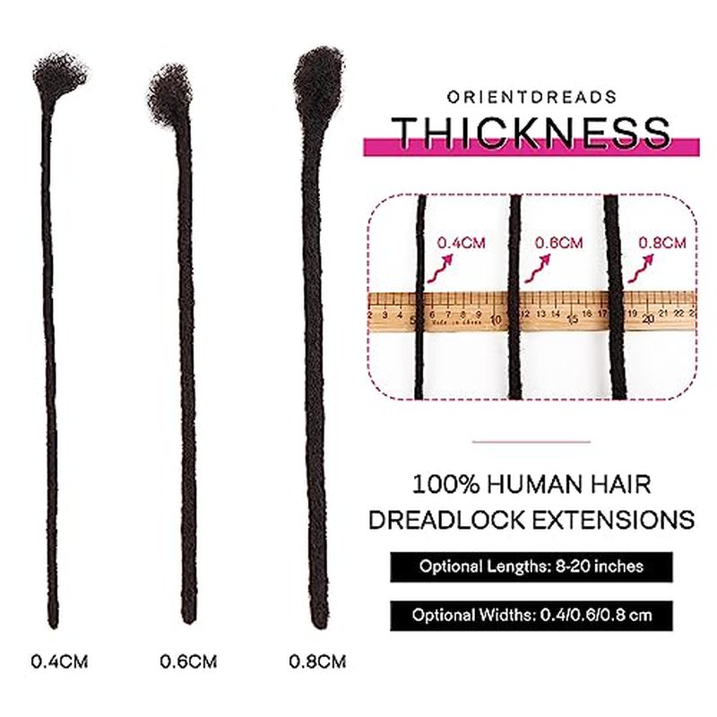 100% Loc Extensions Human Hair, 12Inch 0.6cm 40 Strands Handmade Dreadlock Extensions for Men Women Kids (#Natural Black)