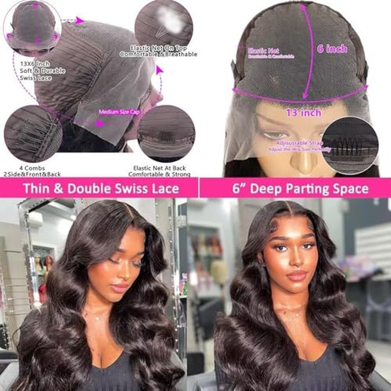 13x6 Body Wave Lace Front Wigs Human Hair Pre Plucked 180% Density HD Lace Frontal Wig Human Hair For Women Body Wave Wigs With Baby Hair 24inch