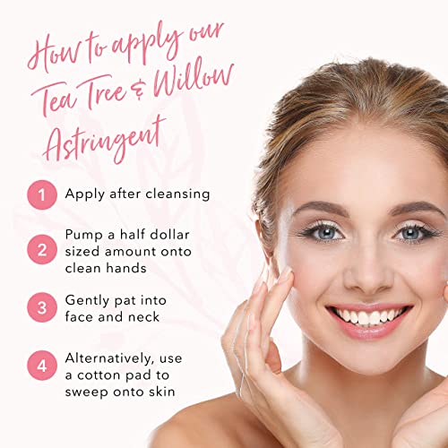 100% PURE Tea Tree & Willow Clarifying Astringent, Natural Acne Treatment, Alcohol Free, Hydrating Toner - 4 Fl Oz