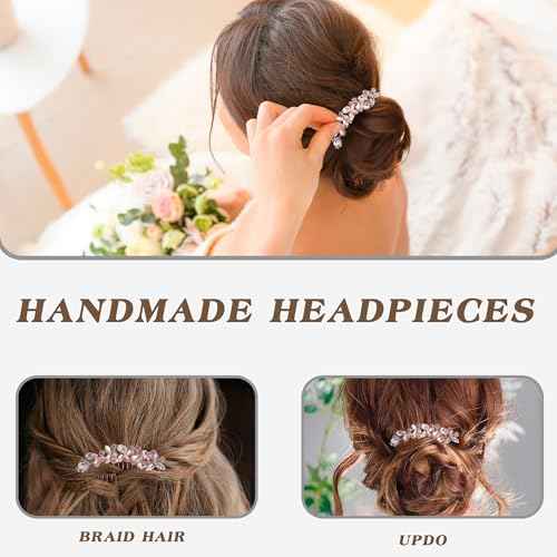 Crystal Wedding Hair Comb Silver Bridal Headpiece Bride Sparkly Rhinestone Hair Side Comb Bridesmaid Pearl Hairpieces Side Combs Hair Accessories for Women (Rose Gold)