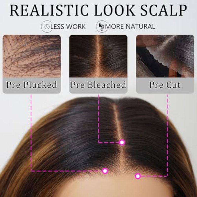 RECOOL Highlight Wig Human Hair Loose Body Short Bob Wig Human Hair Ombre Short Bob Wigs For Black Women 5x6 HD Glueless Wigs Human Hair Pre Plucked Pre Cut Bleached Knots 1B/2/30 Mixed Color Wig