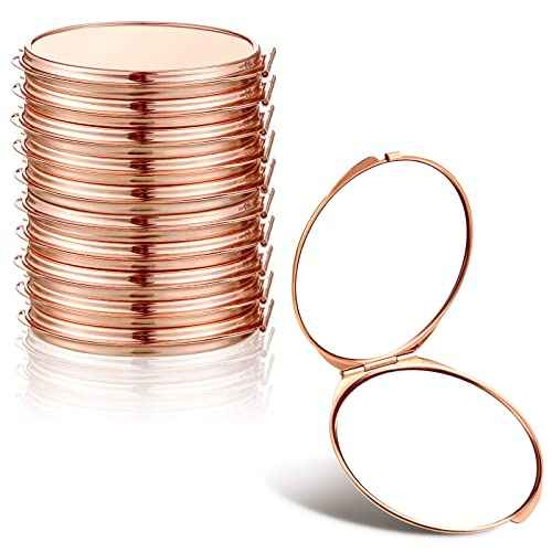 8 Pcs Rose Gold Compact Mirror Bulk, Metal Round Shell, 1x 2X Magnification Double Sided, Portable, Folding, Mini Travel Pocket Mirror for Women Girls Party Favor Bridesmaid