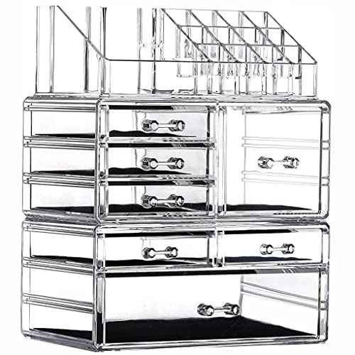 Clear Acrylic Makeup Organizer for Vanity,Countertop,Stackable 7 Drawers Bathroom Skincare Organizer with Brush Holder,Large Skin Care Organizer for Jewelry,Beauty Product Lipsticks,Nail Polishes