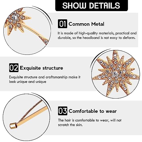 M&C Music Color Halo Crown Moon Stars Goddess Crown Halo Headband Crown Celestial Headband Tiaras Crowns for Women Wedding Bridal Prom Tiara with Star Earrings Dangle Gold