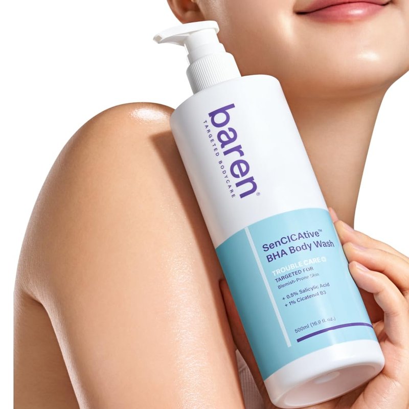 Baren Body Wash with Salicylic Acid – Gentle Exfoliating Cleanser for Sensitive Skin, Hydrating and pH-Balanced, Sulfate and Paraben Free, Korean Skin Care 16.9 fl oz