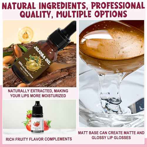 JCOOS Diy Lip Gloss Kit, Lip Gloss Making Kit, LipGloss Making Kit Make Your Own Lip Gloss Making Supplies, Shimmery LipGloss Base, Empty Tubes, Jojoba Oil, Women Teen Girl Gifts Trendy Stuff