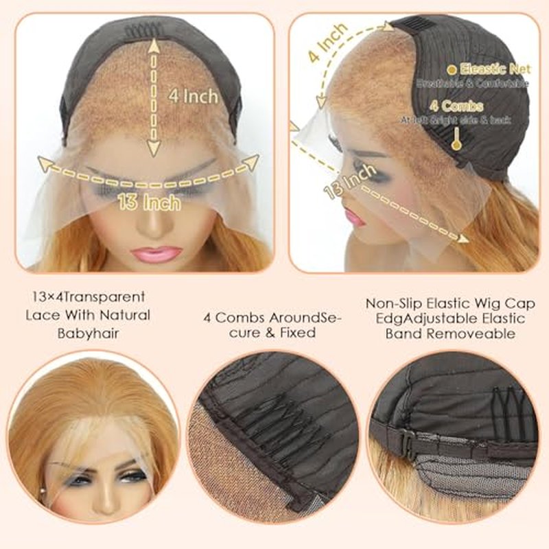 26 Inch Blonde Wig Human Hair 200 Density Honey Blonde Body Wave Lace Front Wigs Human Hair Pre Plucked 27# Color Wigs Human Hair 13x4 HD Frontal Wigs Human Hair
