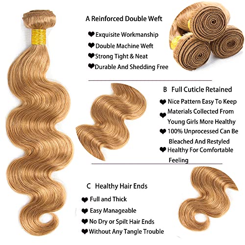 Honey Blonde Bundles 27 Body Wave Bundles Huma Hair 18 inch 100g Double Weft Soft Real 27 Blonde Bundle Human Hair Extensions