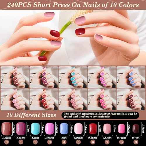 600PCS Clear Coffin Nail Tips and 240PCS Short Press On Nails Set, Clear Acrylic Nail Tips with Glue, Nail Art Brushes and Nail Display Stand, Nail Tips for Salons and Home DIY Nail Art