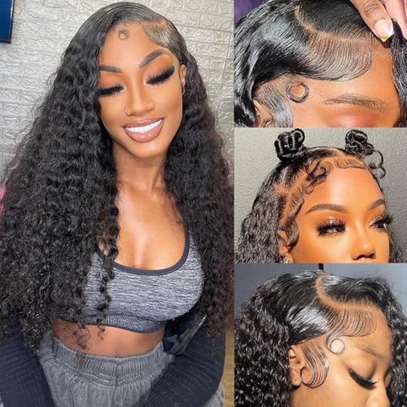 soHygge 13x6 Lace Front Wigs Human Hair 200% Density Brazilian Virgin Deep Wave Pre Plucked HD Transparent Lace Frontal Wigs Human Hair for Women 24 Inch
