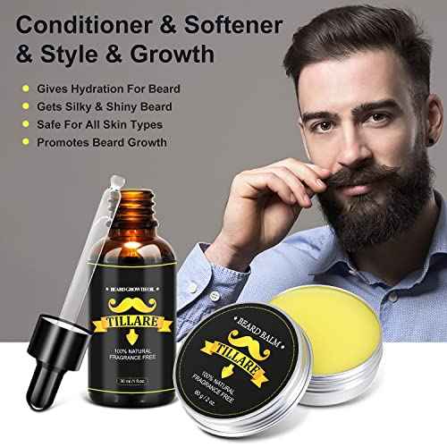 Beard Growth Kit, Beard Kit with Beard Growth Oil, Balm, Comb, Massager for Fuller & Stronger Beards, Birthday Gifts for Men Husband Dad Boyfriend