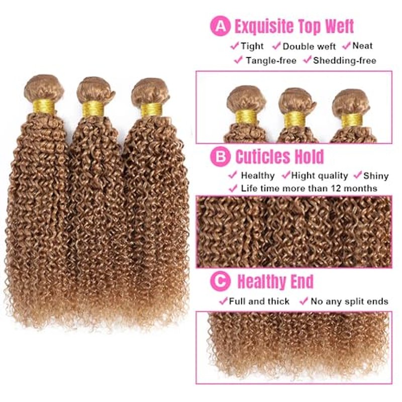 26 28 30 Inch Color 27 Bundles Human Hair Honey Blonde Curly Bundles Human Hair Brazilian Unprocessed Virgin Hair 3 Bundles Color 27 Kinky Curly Bundles Human Hair