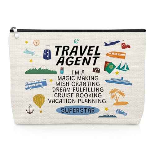Travel Agent Makeup Bag Appreciation Gift for Travel Agent Planner Advisor Coworker Coametic Bag Trip Lover Gifts for Woman Travelers Christmas Retirement Present Traveling Cosmetic Zipper Pouch