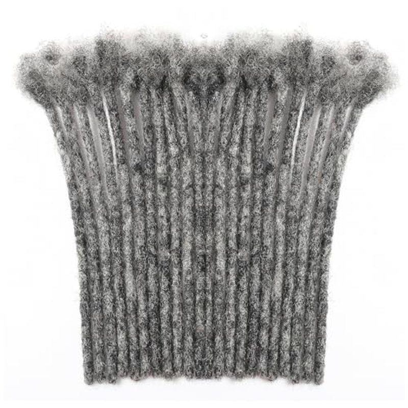Salt and Pepper Loc Extensions Human Hair 0.6cm 8 Inch 60 Strands Nature Grey and Black Dreadlock Extensions Real Human hair for Women/Men/Kids Full Handmade Permanent Butterfly Gray locs