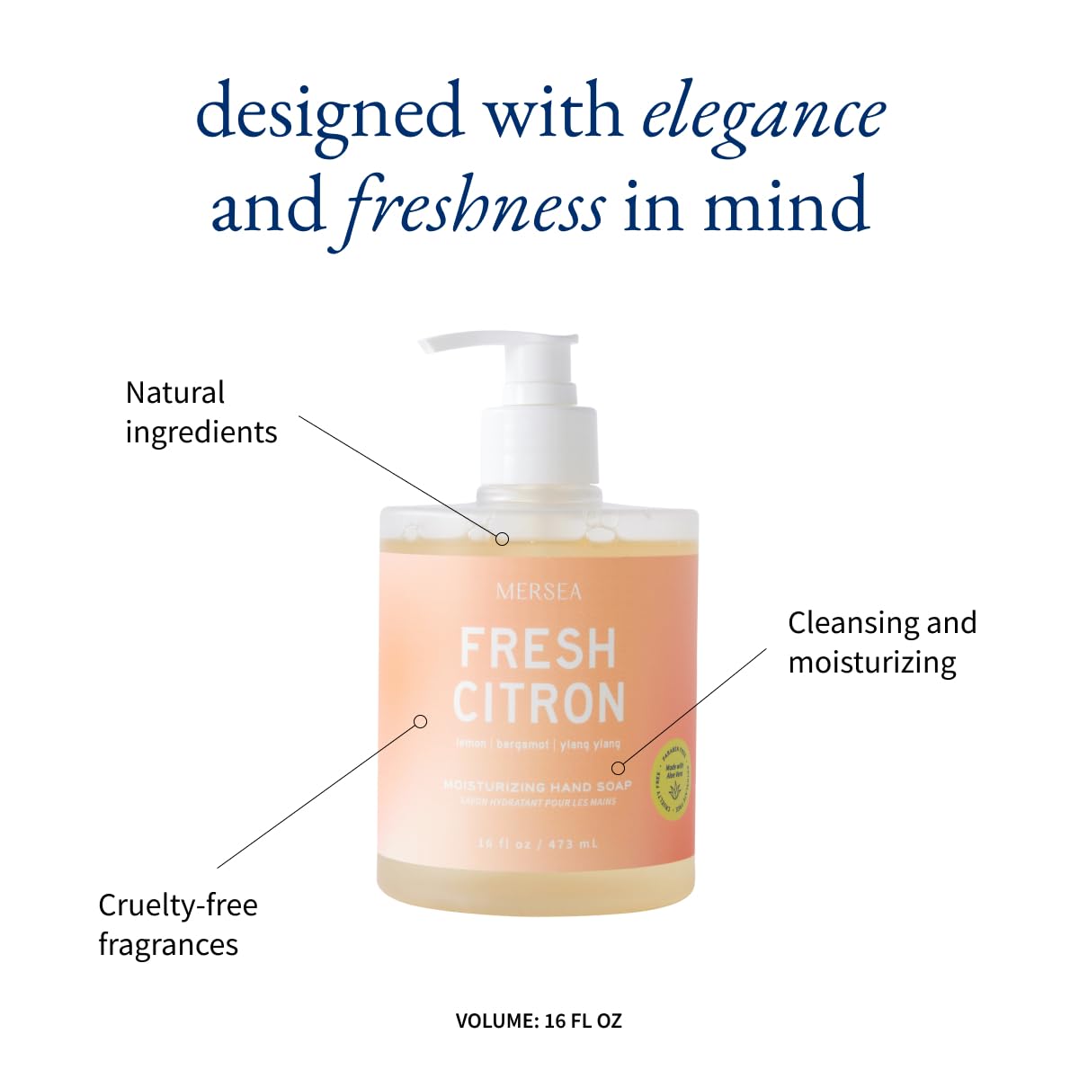 Moisturizing Liquid Hand Soap - Fresh Citron Scent | Large 16 fl oz Pump Bottle