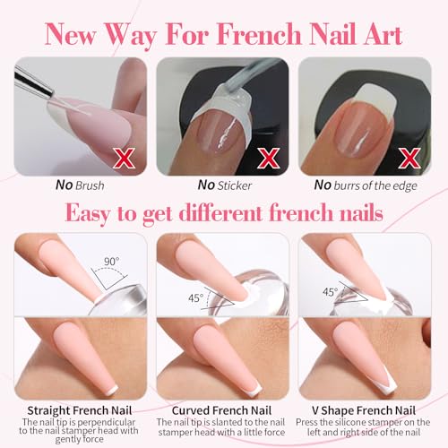 Born Pretty French Manicure Kit, Nail Stamper and 2Pcs Gel Nail Polish, Include Jelly Milky Pink White Colors for French Tip, U V Light Cure