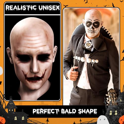 6 Pcs Halloween Bald Caps for Men Women Makeup Latex Bald Head Wig Caps Balds Cosplay Costume Accessories for Adults(Beige,Medium,Normal)