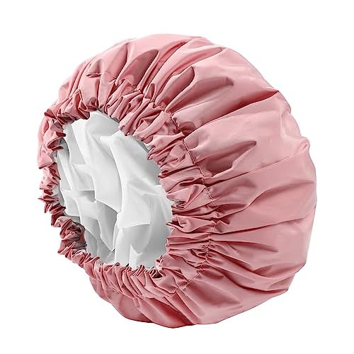 YIZIJIZI Shower Cap,Shower Caps for Women Reusable Waterproof,Two Layer Large Shower Caps Reusable Suitable for All Types of Straight Hair, Curly Hair, Long Hair,Braids (pink)