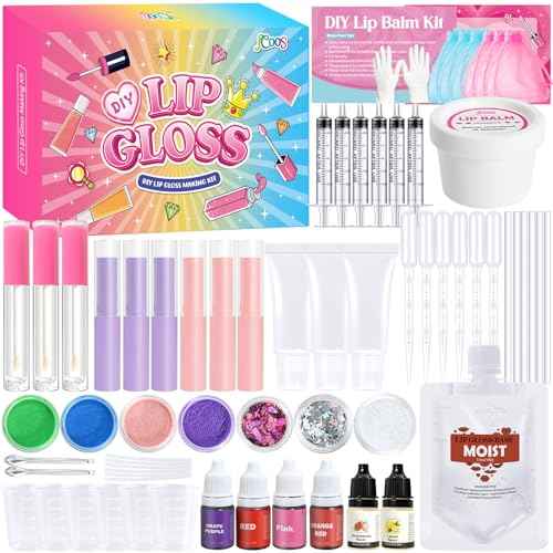 JCOOS Lip Gloss Making Kit and Lip Balm Making Kit, Make Your Own Lip Gloss Kit, Lip Balm Kit, Lipgloss Tubes, Moisturizing Base, Glitter, Kids Makeup Lipgloss Sets for Girls, Fun Stuff for Teens Gift
