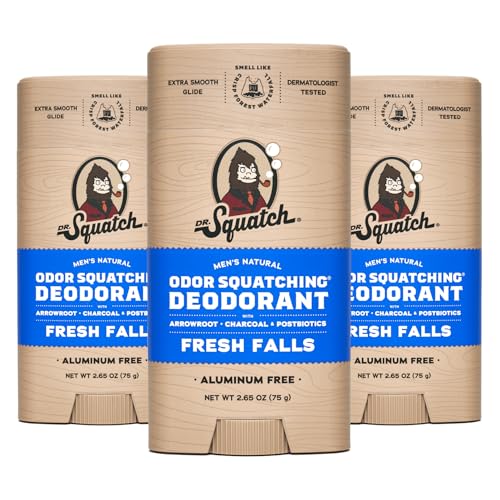 Dr. Squatch Natural Deodorant for Men - Odor-Squatching Aluminum Free - Fresh Falls (2.65 oz, 3-Pack)