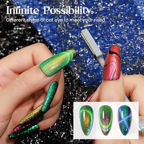 MIZHSE 9D Cat Eye Gel Nail Polish 8x10ML, Dual Color Galaxy Magnetic Nail Polish Gel, Magic Cateye Chameleon DIY Nail Art Manicure Set for Home with Magnet Stick