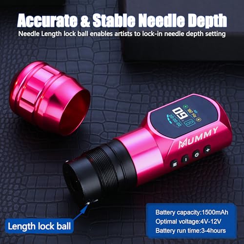 Mummy Tattoo Rotary Cartridge Machine Rotary Battery Pen with1500mAh Digital LED Display for Tattoo Equipment Supply (pink)