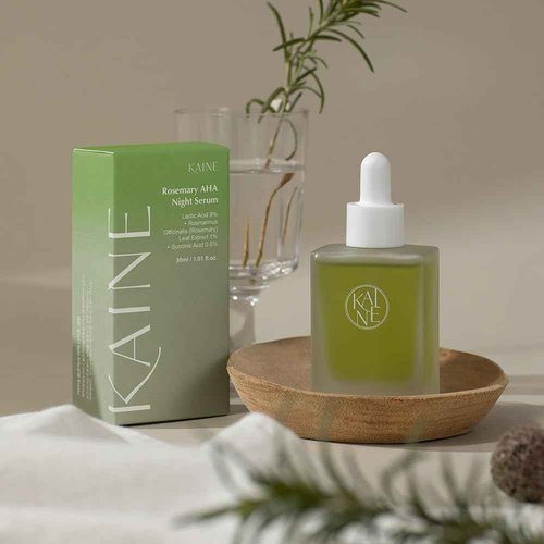 KAINE Rosemary AHA Night Serum | Lactic Acid & Rosemary Leaf Extract Serum for Face - Mildly Exfoliates without Drying for Radiant, For Acne Prone, Sensitive Skin, Korean Skin Care, 30mL / 1.01 fl oz