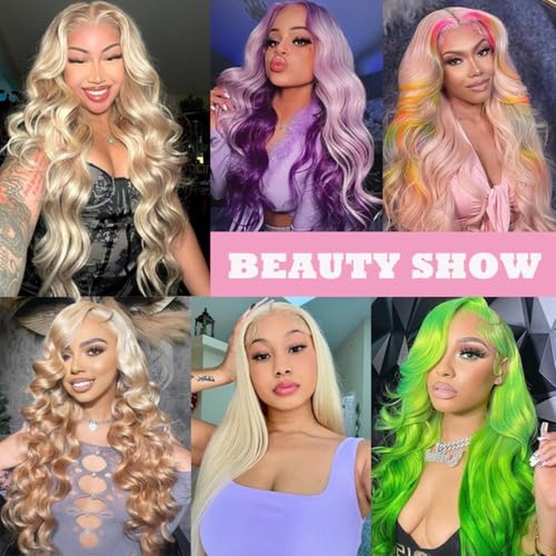 Blonde Human Hair Bundles Body Wave 613 Bundles with Closure (14 16 18+12 Inch) 100% Unprocessed 12A Grade Brazilian Virgin Remy Sew In Hair Extensions Silky and Soft No Tangle Multipurpose