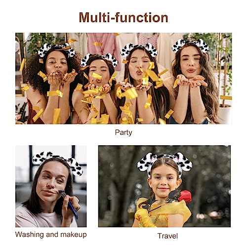 Beviliu Dalmatian Dog Ears Headband - 8 Pack Puppy Ear Hairband Fluffy Adult Dalmatian Costume for Halloween Dogs Party Cosplay Washing Makeup