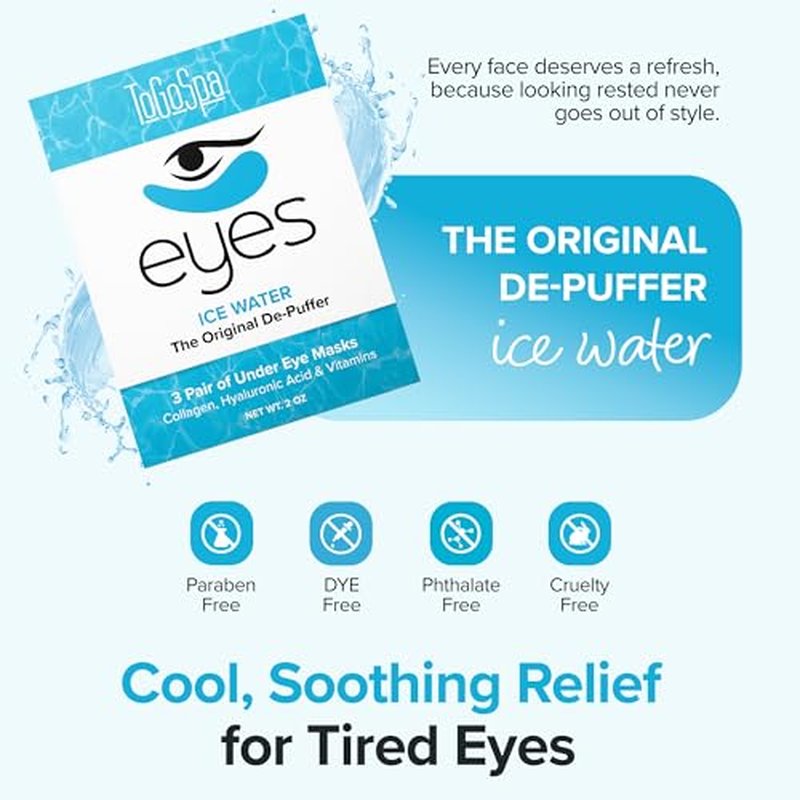 Ice Water EYES by ToGoSpa ? Premium Anti-Aging Collagen Gel Pads for Puffiness, Dark Circles, and Wrinkles ? Under Eye Rejuvenation for Men & Women - 1 Pack - 3 Pair