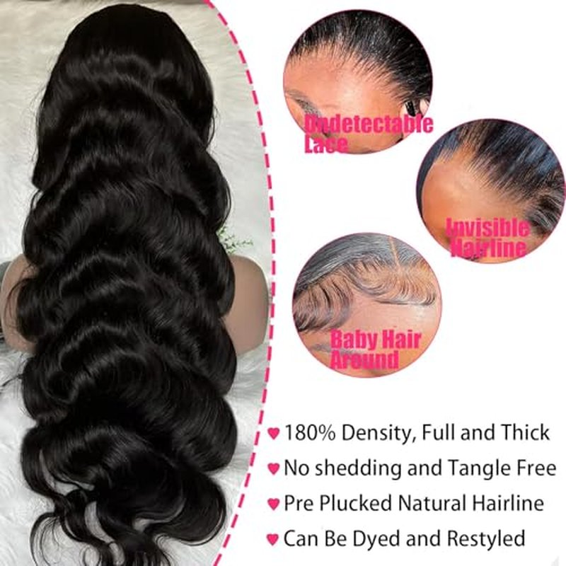 VRBest Body Wave Glueless Wear and Go Wigs Human Hair Pre Cut PrePlucked 5x5 Hd Lace Closure Wigs Human Hair 180 Density Natural Blackcolor 30 inch