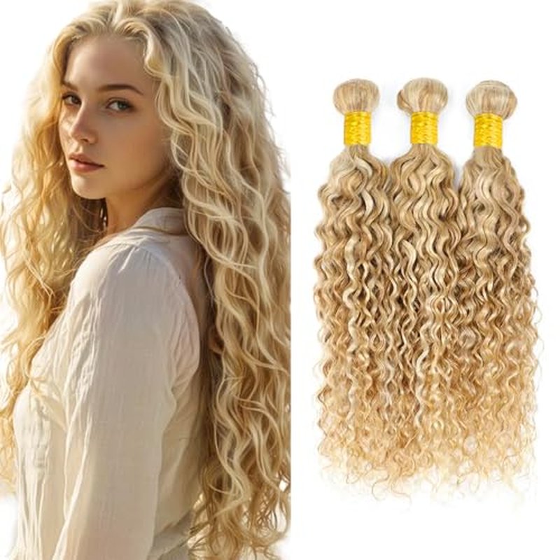 P27/613 Human Hair Bundles - 26, 28, 30 inch Honey Blonde Water Wave Bundles - Grade 8A Remy Blonde Bundle