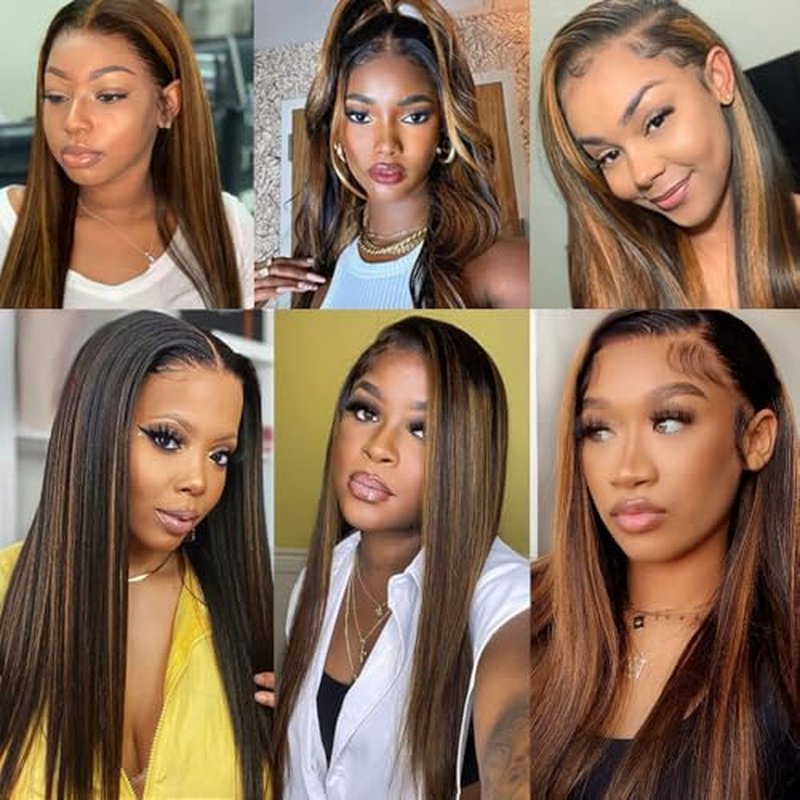 T1BP4/30 Highlight Human Hair Bundles Ombre Straight Bundles Dark Brown Mixed Light Brown 26 28 30 Inch Unprocessed Brazilian Virgin Human Hair for Black Women Hair Extension